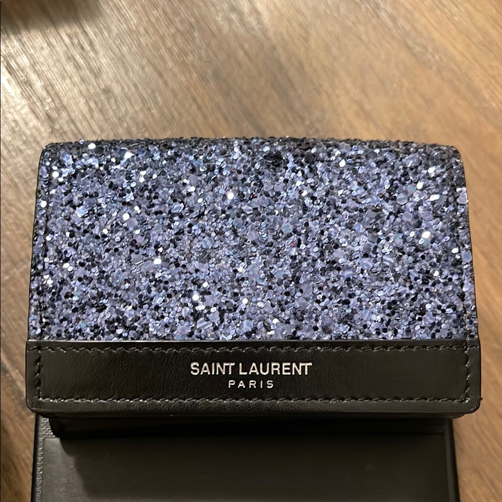 ✨Saint Laurent ✨Glitter Panel Leather Wallet in Blue and Black🖤